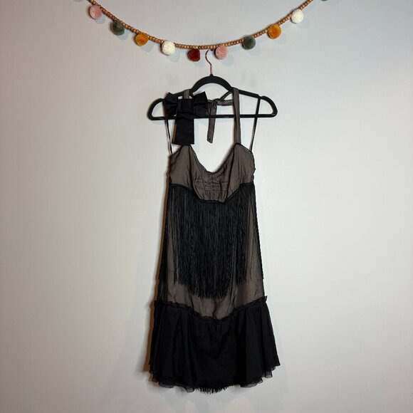 NWT Dolce & Gabbana Y2K silk bow fringe cocktail dress - Picture 1 of 10